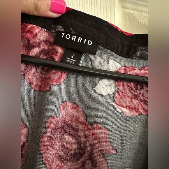 Rose Black Flora MIDI Challis Tie Neck Dress - Picture 4 of 7